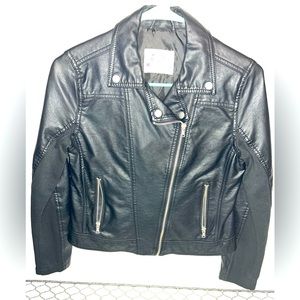 Justice Black Faux Leather Jacket W/ Silver Asymmetrical Zipper! Size 14/16